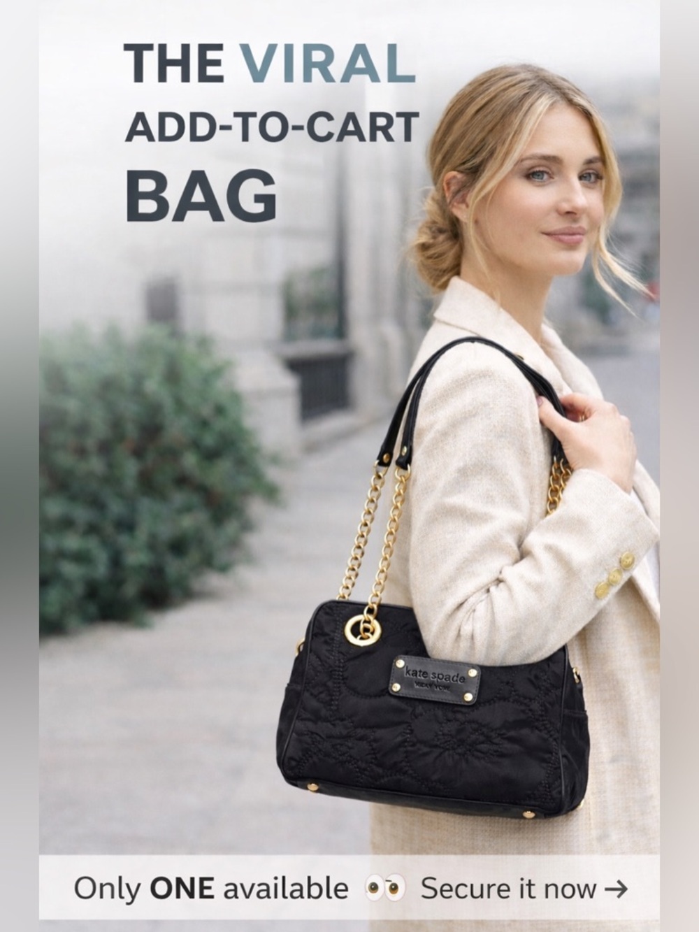 Perfect grab n go Kate Spade shoulder bag quilted nylon black chain strap purse - Picture 4 of 9